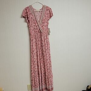 Kingston Grey  Pink Flutter Sleeve Maxi Dress Womens Medium NWT Rayon